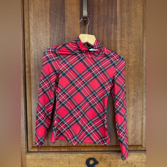 Red Tartan Plaid Festive Turtleneck Christmas Holiday Party Small 2 - Picture 6 of 8